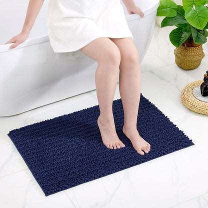 Disolla Small Bath Mat 17x24 Inch - Chenille Navy Blue Bathroom Rug, Extra Soft Absorbent Plush Shaggy Bathmat, Non-Slip Machine Washable Floor Mat for Shower, Tub and Sink