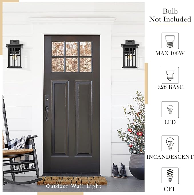 zeyu Farmhouse Outdoor Wall Light Fixture, 16 Inch Exterior Wall Sconce Lighting for Patio House, Die-Cast Aluminum with Clear Glass, Black Finish, 20068B-L BK