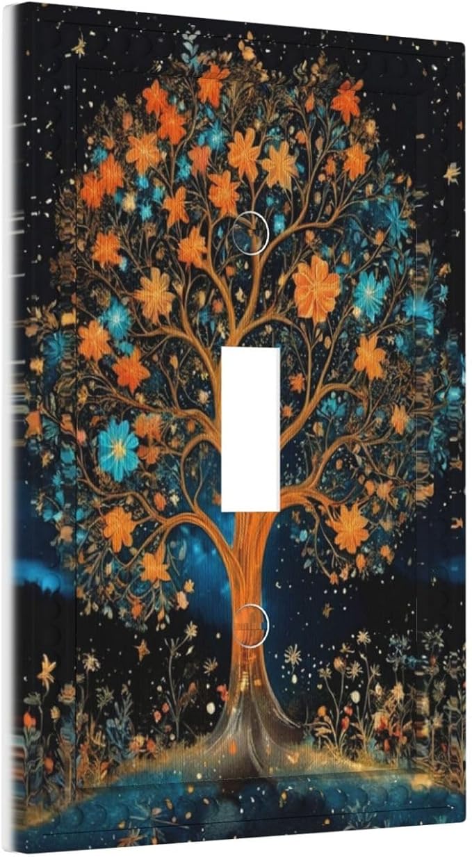 Magical Life Tree in Night Sky Light Switch Covers 1 Gang Single Toggle Wall Plate Decorative Switchcover Electrical Switchplate for Country Living Decor