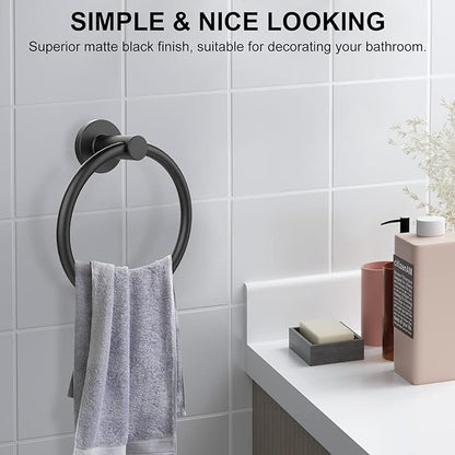 SetSail Towel Holder for Bathroom Wall Matte Black Towel Ring Stainless Steel