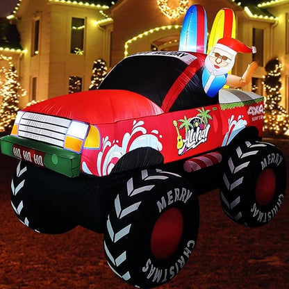 7FT Long Christmas Inflatables Monster Truck Outdoor Decorations, Xmas Blow up Santa Driving Monster Truck, Inflatable Outside Decor for Yard Garden Lawn Party Indoor Home