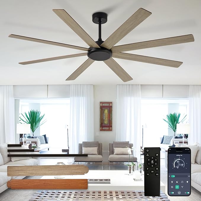 Depuley Large Ceiling Fan without Light: 66 Inch Indoor/Outdoor Fan Reversible DC Motor 6 Speed - Dual 8 Blades Big Ceiling Fans with No Light for Living Room Covered Patio, Wood Color