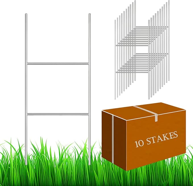 10 Pack H Frame Wire Stakes 20"x10", Metal Yard Sign Stakes for 4mm,5mm and 6mm Corrugated Plastic Yard Signs