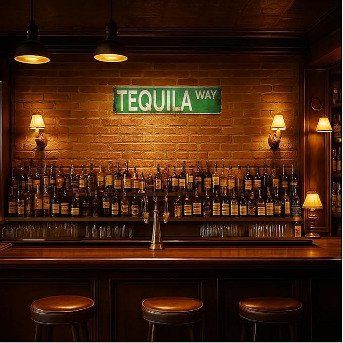 Tequila Way Street Sign – All-Aluminum Vintage Rustic Metal Sign 4x16 Inches, Funny Wall Art for Kitchen, Home Bar, or Outdoor Patio Decor