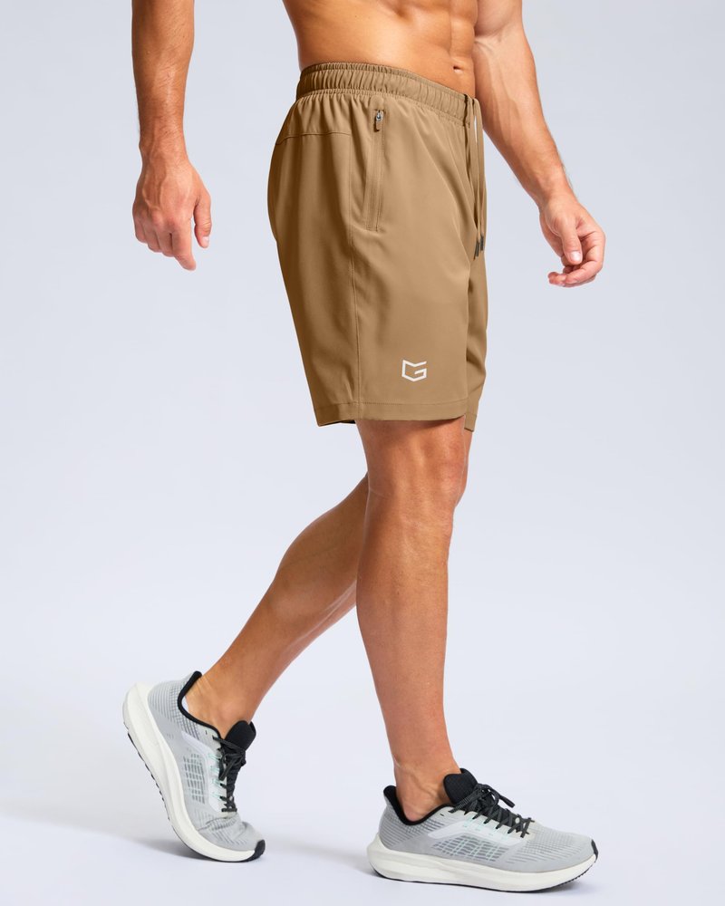 G Gradual Men's Athletic Running Shorts with Zipper Pockets Quick Dry 7"/ 5"/ 9" Workout Gym Shorts for Basketball Hiking(Dark Khaki,7XXXL)