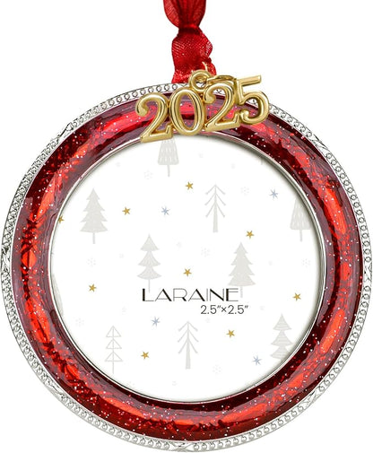 Laraine Christmas Tree Ornaments – Decorative Hanging 2025 Holiday Keepsake Gift Round Pendant with 2.5” Photo Frame Insert for Picture of Pet (Round Red (2025))
