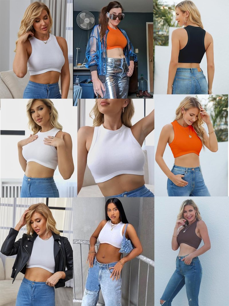 Dwnval Sexy Crop Tops Sleeveless Crewneck Ribbed Knitted Tank Top for Women(White,M)