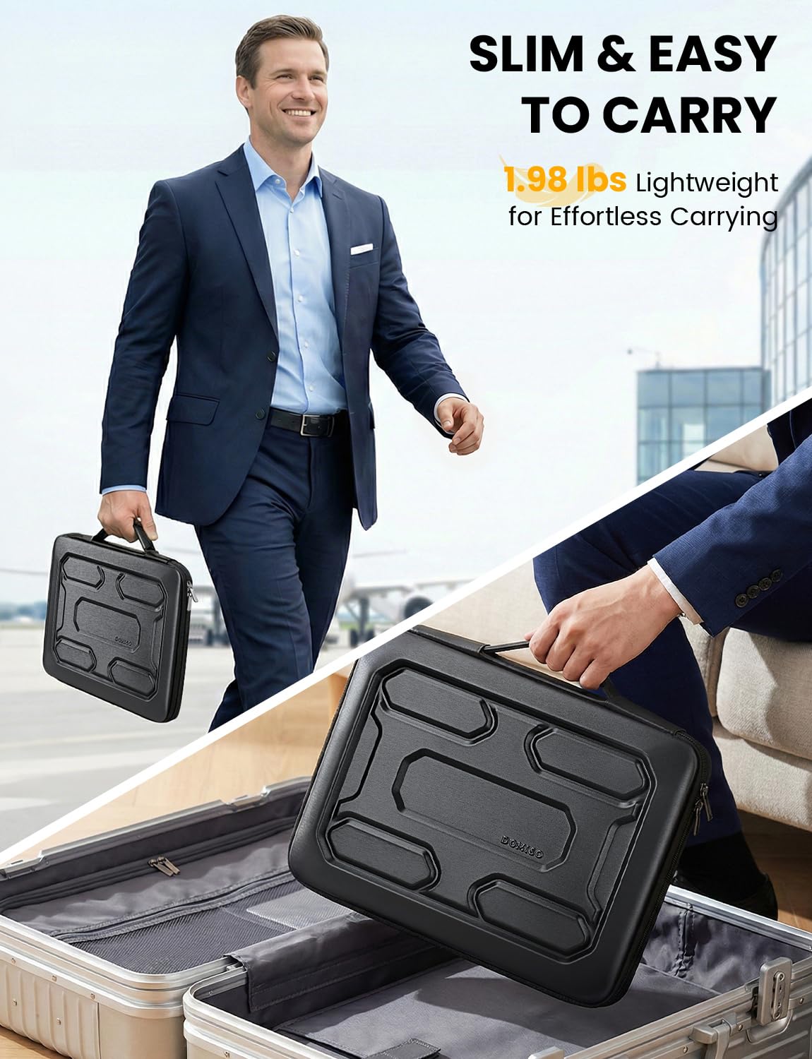DOMISO Laptop Hard Case 17-17.3 inch Waterproof Shockproof Hard Shell Laptop Sleeve with Handle & Storage Pocket, Compatible with MacBook, HP, Dell, Black