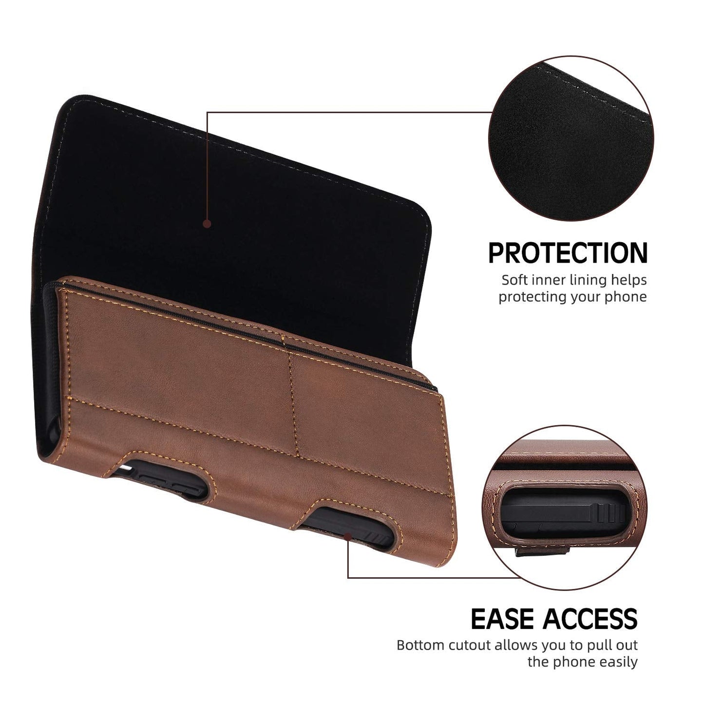 BECPLT for iPhone 17 Pro Max 16/15/14/13/12/11 Plus Holster Case Belt Clip Case Leather Holster Pouch with Card Holder for Galaxy S25+ S24/S23/S22/S21 Plus Brown