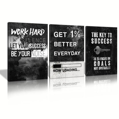KAWAHONE Canvas Painting Wall Art, Grind Hustle Execution Motivational Wall Art Decoration Posters Prints for Living Room Bedroom, Office Decor, Gallery-Wrapped Canvas Art Set Framed Ready to Hang