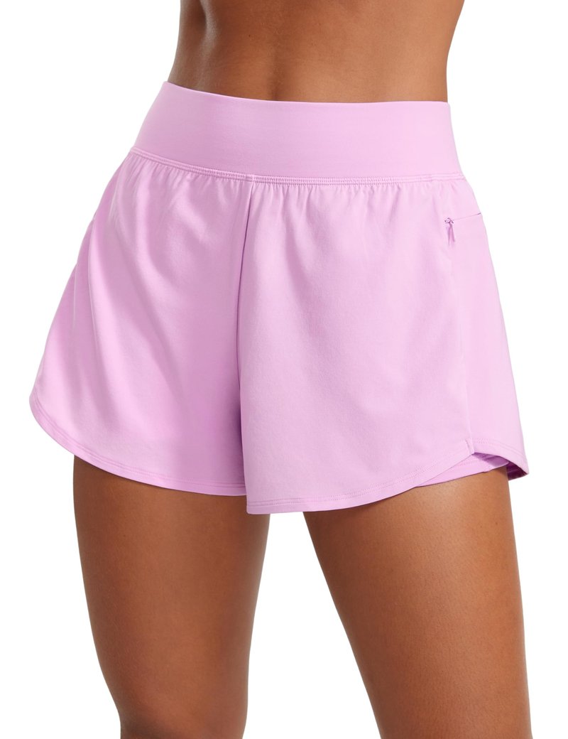 CRZ YOGA 2 in 1 Double Layer Running Shorts for Women 3" - High Waisted for Athletic Tennis Workout with Zip Pockets Vita Pink Medium