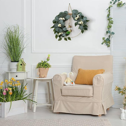 15'' Eucalyptus Wreath for Front Door Artificial Greenery Outdoor Wreath with White Berry Spring Summer Wreaths for Farmhouse Front Porch Window Porch Hanging Wall Party Wedding Decor