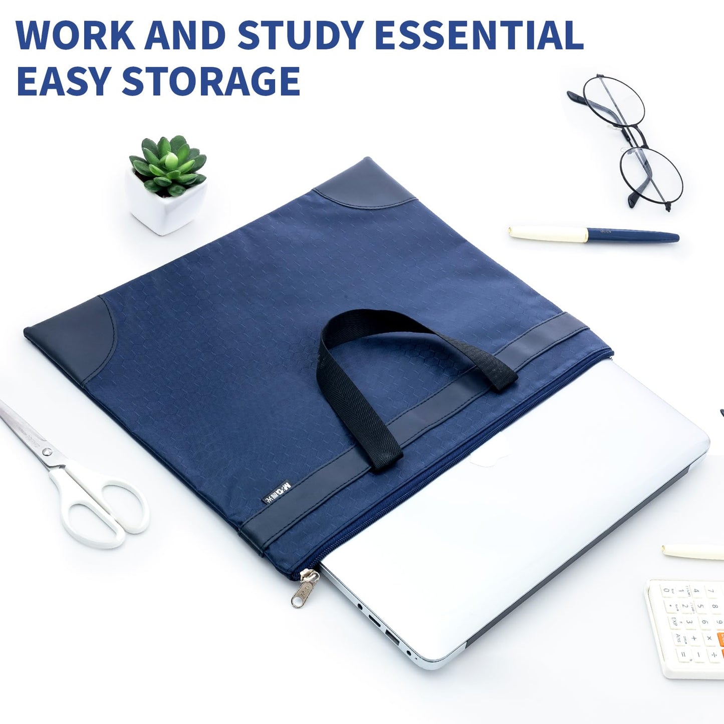 M&G 12x15 in Large Zipper Pouch with Handle, A4 Foldable Lightweight Pocket Waterproof Oxford Document Storage Bag, File Organizer for Office Travel Books Papers Filing Folder – 1 Pack (Blue)