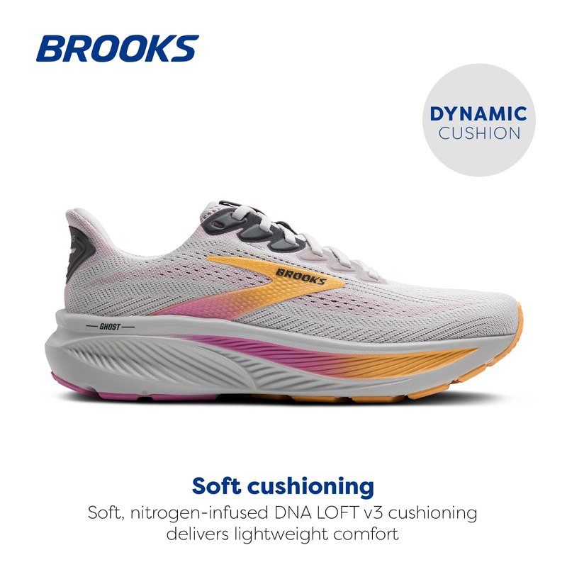 Brooks Women’s Ghost 17 Neutral Running Shoe - Oyster/Apricot/Pink - 10 Narrow