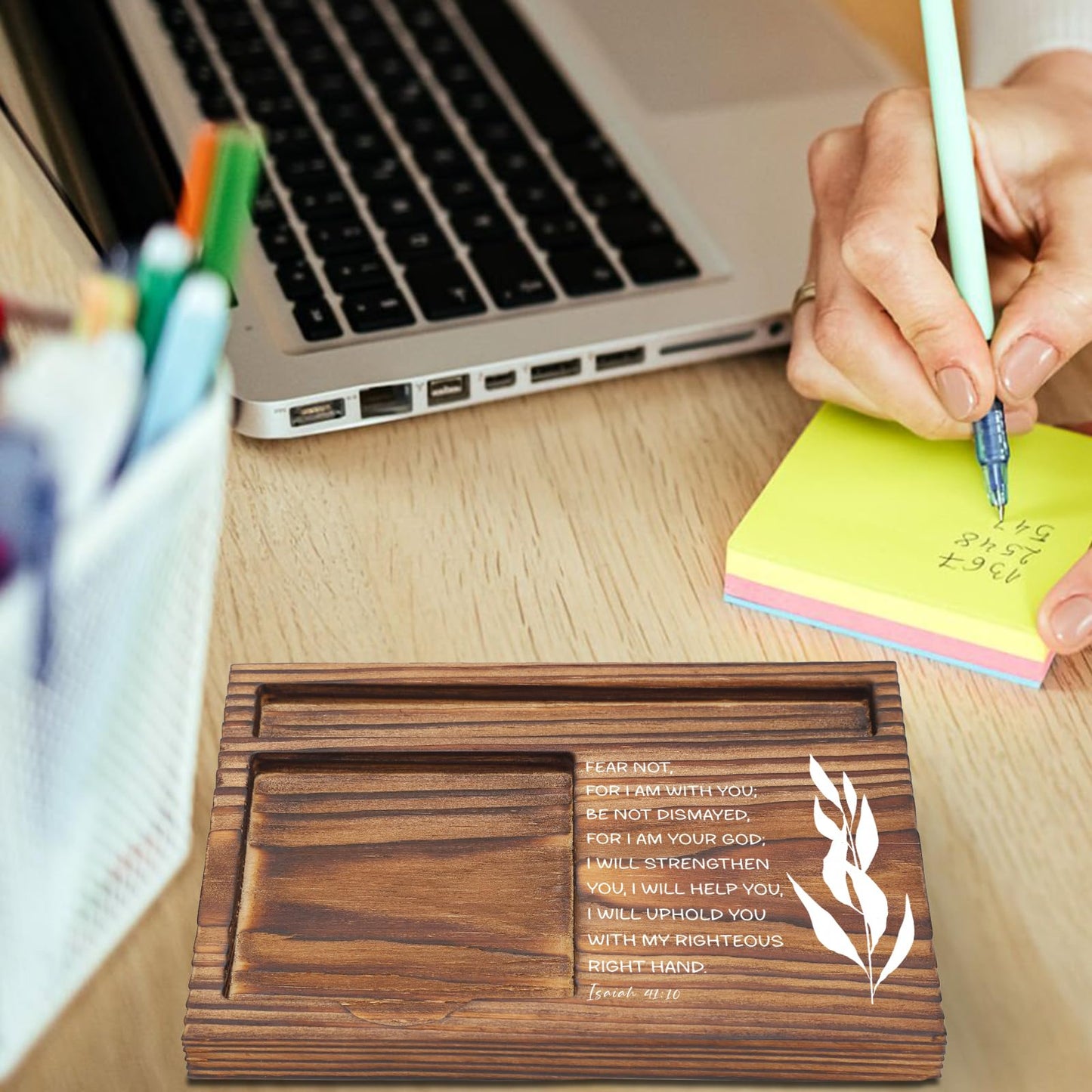 Christian Desk Organizer, Bible Verse Sticky Note Holder, Isaiah 41:10 Fear Not for I Am with You, Religious Gifts for Christians, Pastors, Church Leaders, Believers TZP102