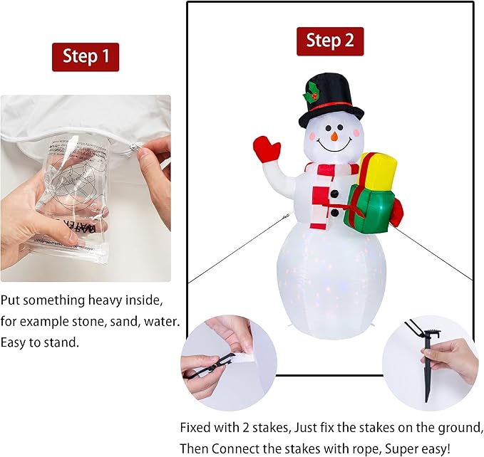 COOLWUFAN Christmas Decorations Outdoor Inflatables Snowman, Christmas Blow Up Yard Decorations Clearance with Built-in Colorful Rotating LED Lights for Indoor Yard Garden Decorations