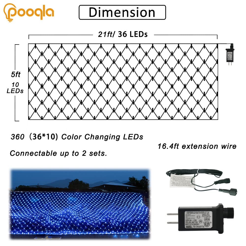 Blue Net Lights, 360 LED Christmas Net Lights Outdoor, 21ft x 5ft Large Net Mesh String Lights, 8 Modes Twinkle String Lights Connectable Plug in for Bushes Christmas Hedge Yard Garden Party Decor
