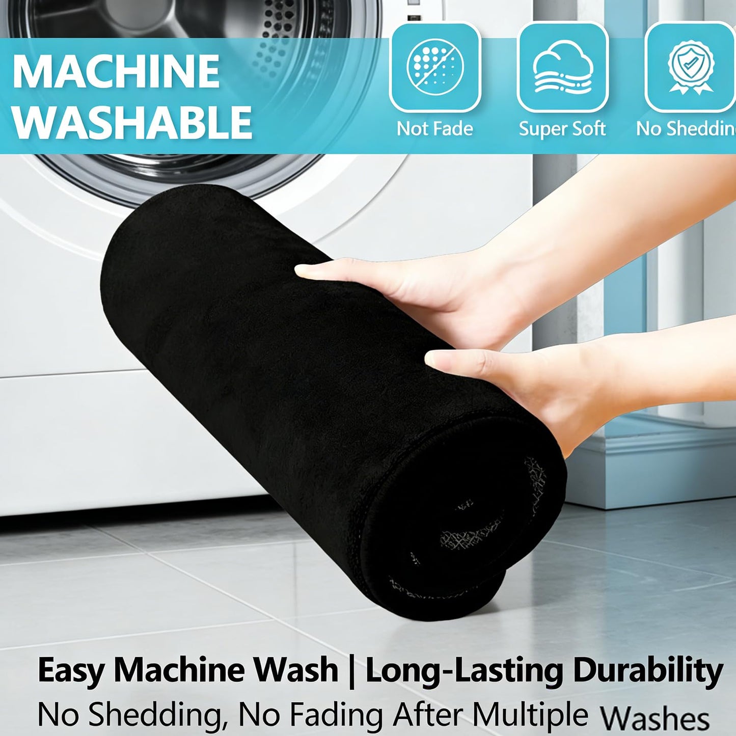 Black Bathroom Rug Set Memory Foam Bath Mats 3 Piece with Toilet Mats, Soft & Supportive, Shock Absorbing, Water Absorbent, Non-Slip Bath Rugs, Machine Washable, Area Rug, Home Decor Accessories