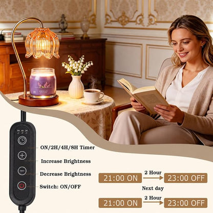 Funistree Flower Candle Warmer Lamp with Timer, Dimmable Candle Lamp Warmer, Christmas Birthday Gifts for Women Mom Her, Housewarming Home Decor, Lotus Wax Warmer for Yankee Candles - Lily Amber