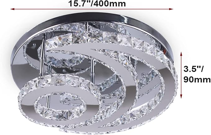 CXGLEAMING 15.7" Modern Crystal Chandelier Dimmable Ceiling Light Fixture Moon Shape LED Flush Mount Chandeliers for Bedroom Living Room Dining Room (Remote Control)