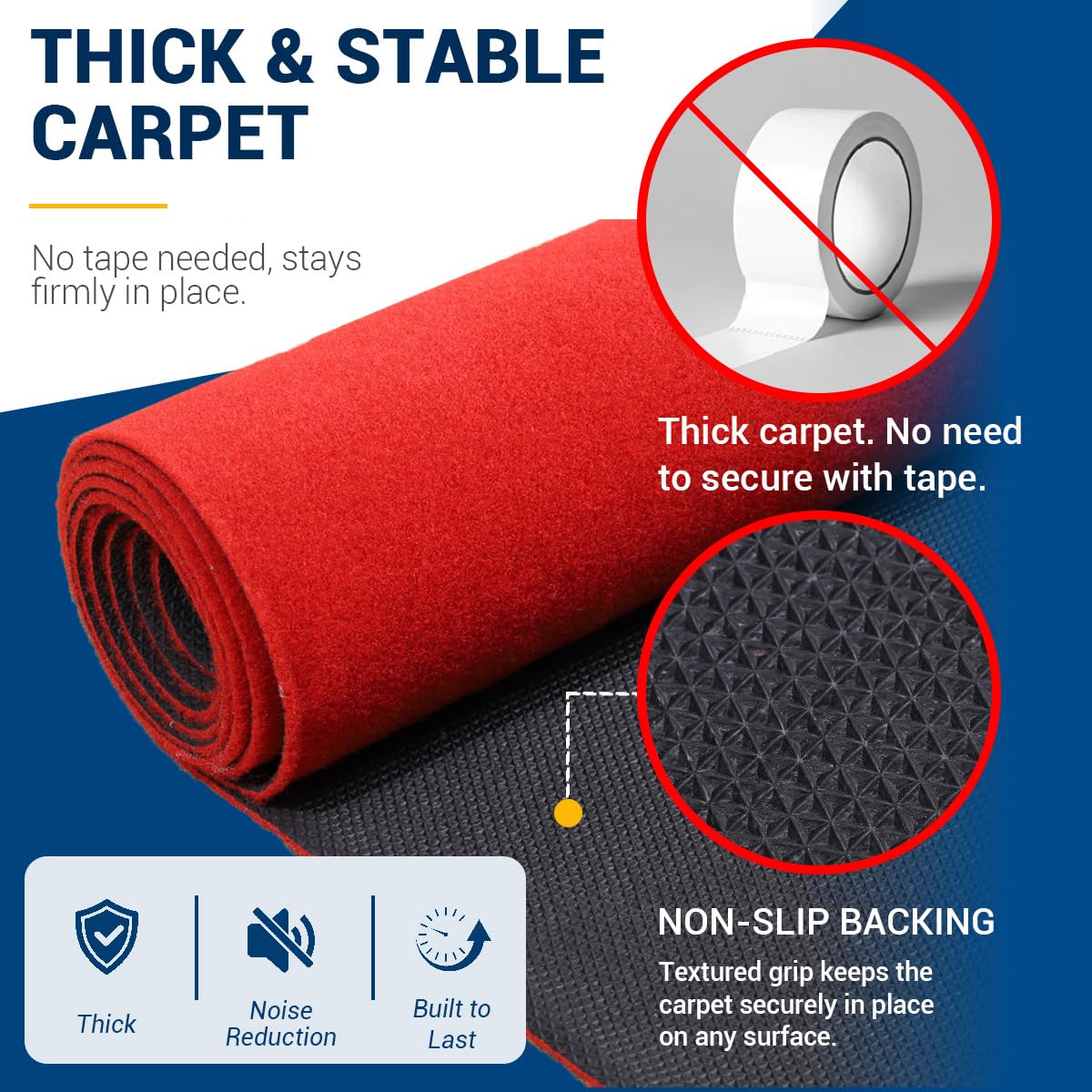 3x15 Ft Red Carpet Runner with Non-Slip TPR Rubber Backing, Aisle Runner Rug for Wedding Party Prom, Indoor Outdoor Waterproof Runway Carpet for Events & Entrance