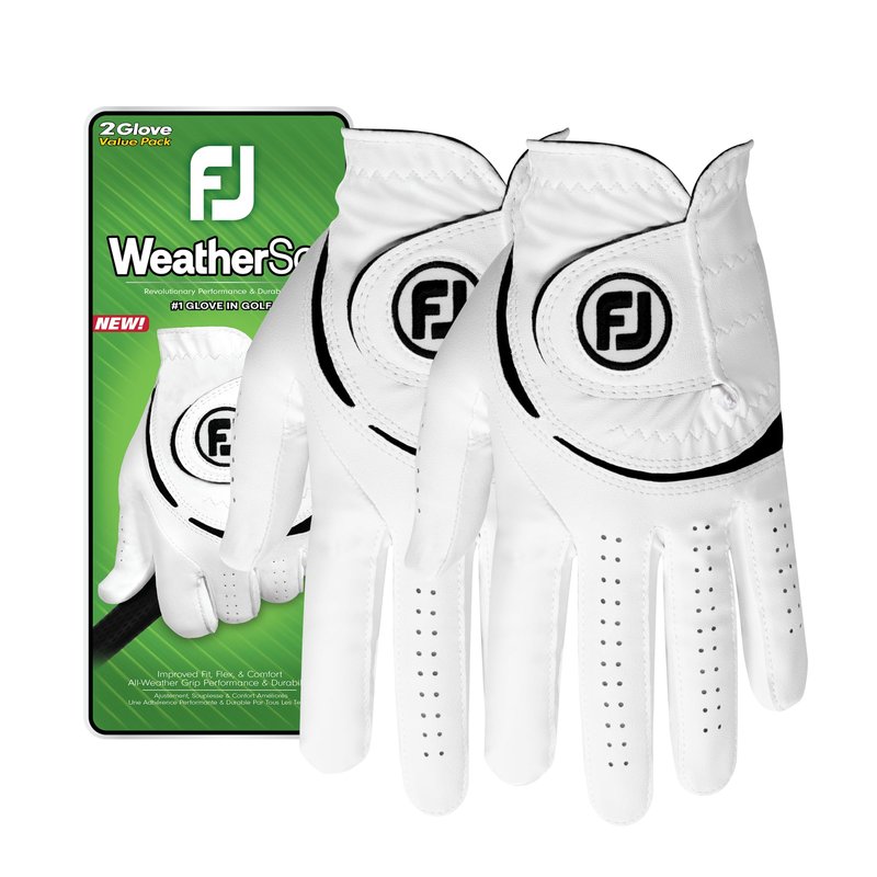 FootJoy Men's WeatherSof 2-Pack Golf Glove, White, Medium/Large, Worn on Right Hand