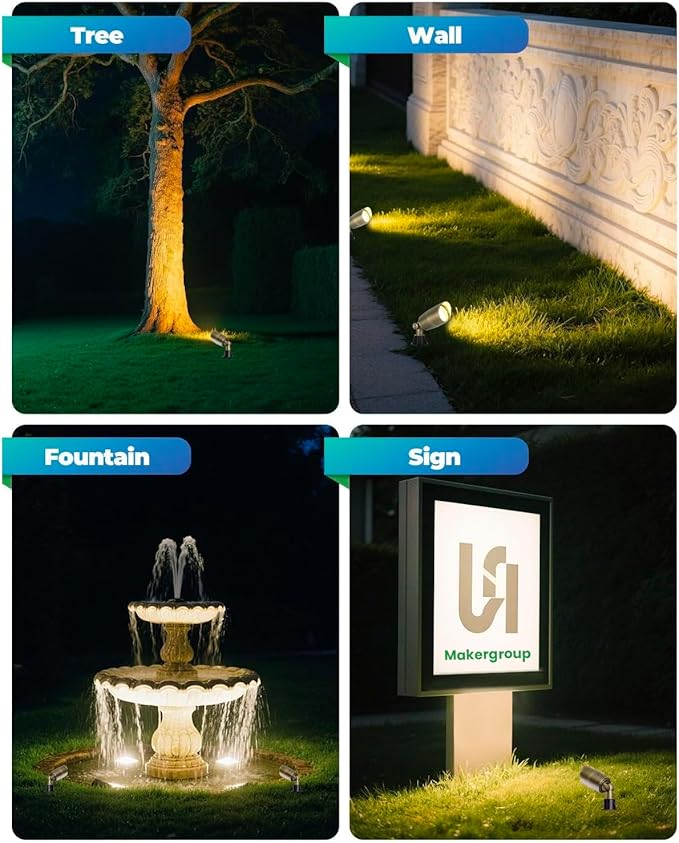 Low Voltage Brass Landscape Light, Solid Outdoor Spotlight with Replaceable MR16 LED Bulb 5W, 2700K Warm White, 12V 24V Landscape Lighting, Waterproof Design for Garden, Yard