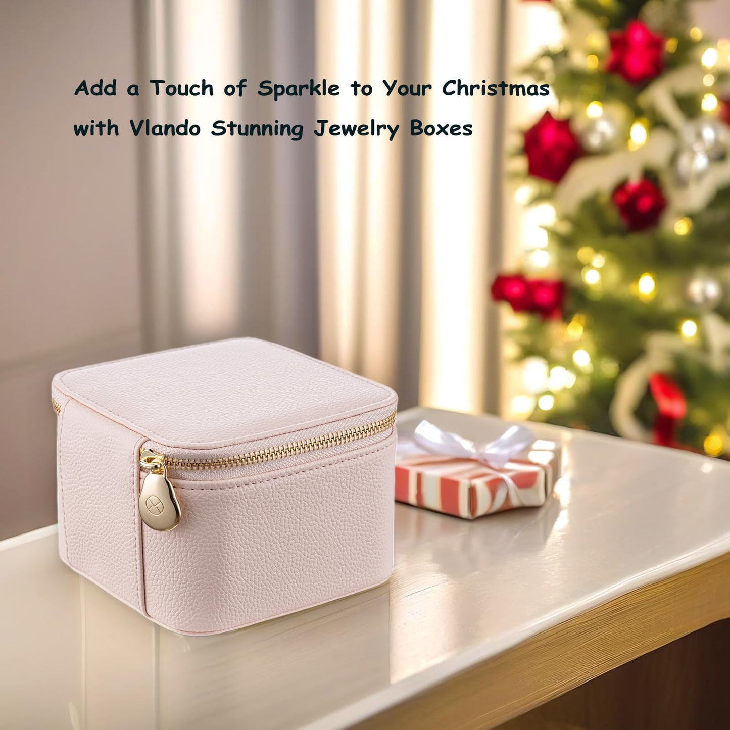 VLANDO Travel Jewelry Box Organizer – Portable PU Leather Jewelry Case with 6/8/12 Zippered Pouches, Compact Storage for Earrings Rings Necklaces Bracelets, Rosy Mauve