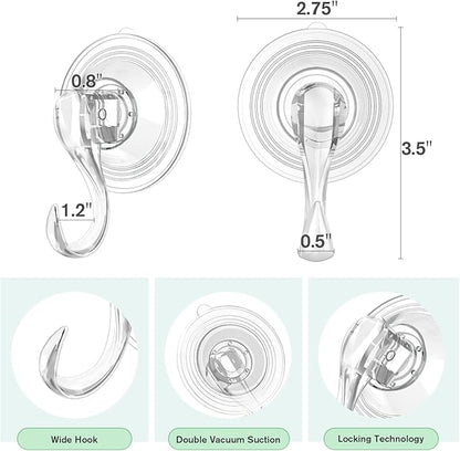 VIS'V Wreath Hanger, Large Suction Cup Wreath Hooks with Wipes, Heavy Duty, 22 LB Capacity, Removable and Reusable, Clear, 8 Pcs