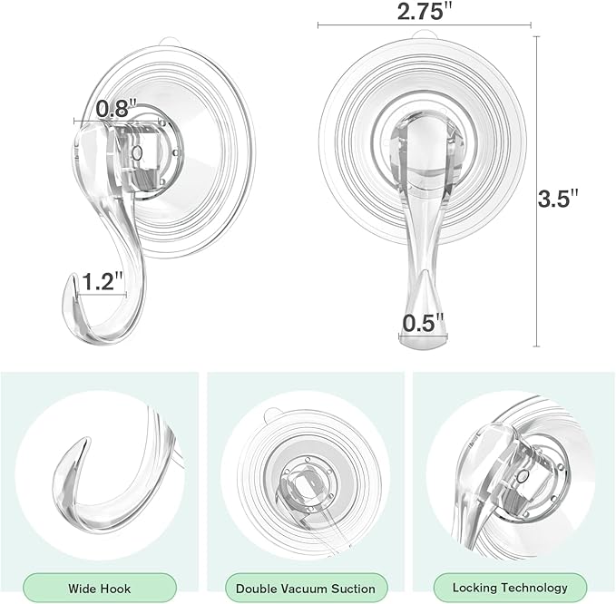 VIS'V Wreath Hanger, Large Suction Cup Wreath Hooks with Wipes, Heavy Duty, 22 LB Capacity, Removable and Reusable, Clear, 2 Pcs