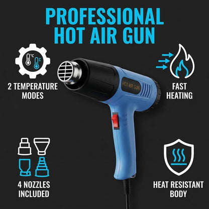Heat Gun, 572-1112°F Dual Temperature, 2-Speed Switch, 110V with 4Pcs Nozzles, Built-in Overload Protection, 4.9FT Long Cord, for Heat Shrink Tubing, Electronics Repair and Packaging (Standard) (Blue)