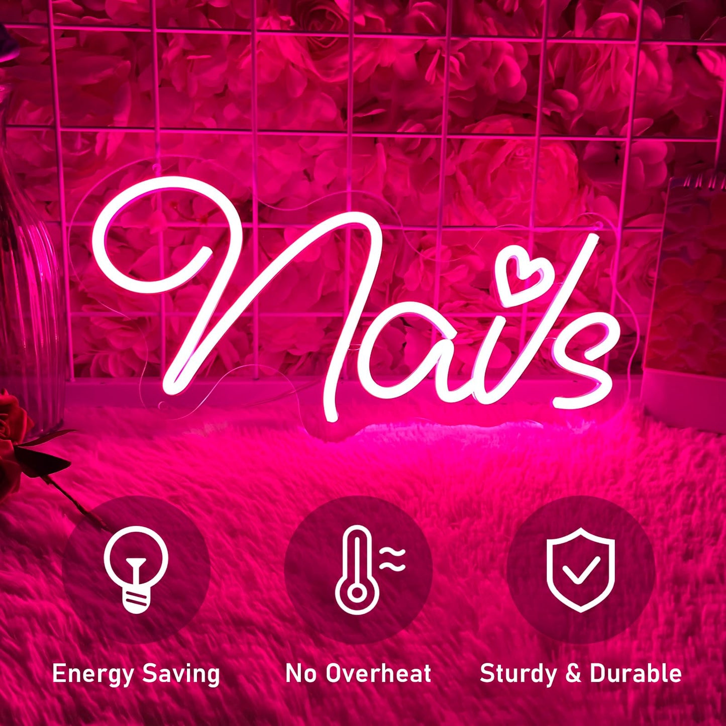 Brochao Nails Neon Sign Nail LED Sign Light Up Sign for Nial Room Wall Decar for Beauty Room Nail Salon Business Store Home Party Decoration Gift for Teen Girls