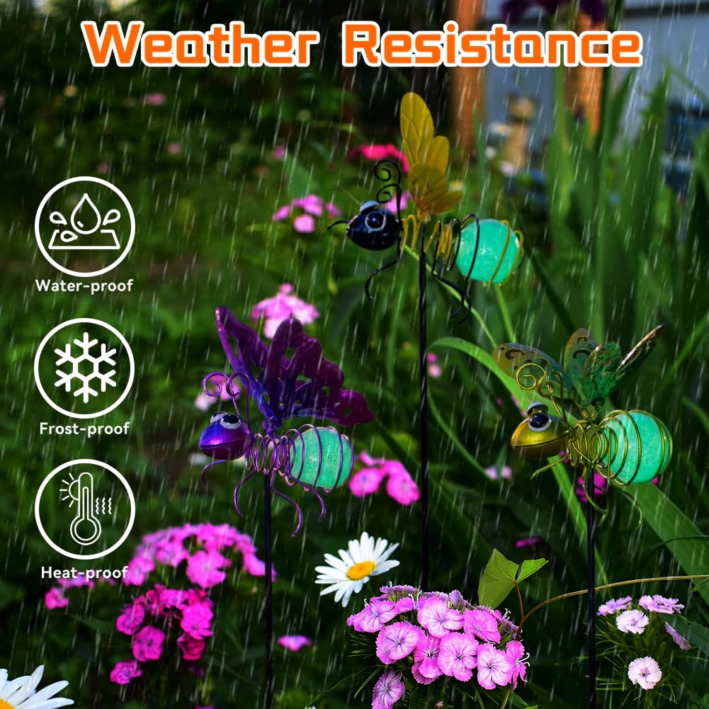 SATHGA Garden Decor for Outside,3 Pcs Luminous Insect Garden Decorative Stakes,Glow in The Dark Bee Lights Metal Yard Art,Waterproof Outdoor Spring Lawn Patio Pathway Decoration for Mom,Women,Grandma