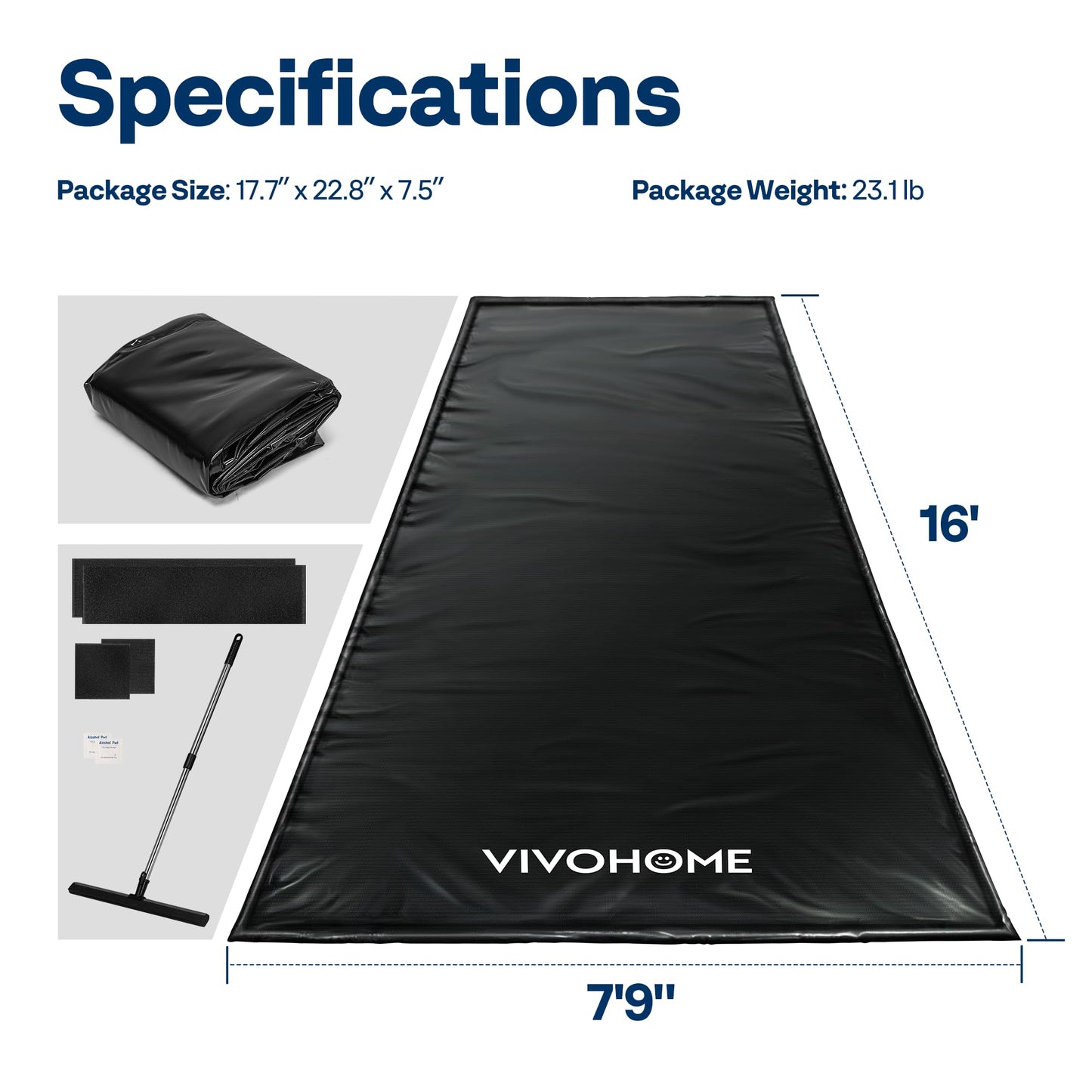 VIVOHOME Containment Mat (7'9" x 16') with Stay Put Corner, PVC Garage Floor Mats, Heavy Duty Garage Parking Mat with a Squeegee,Black