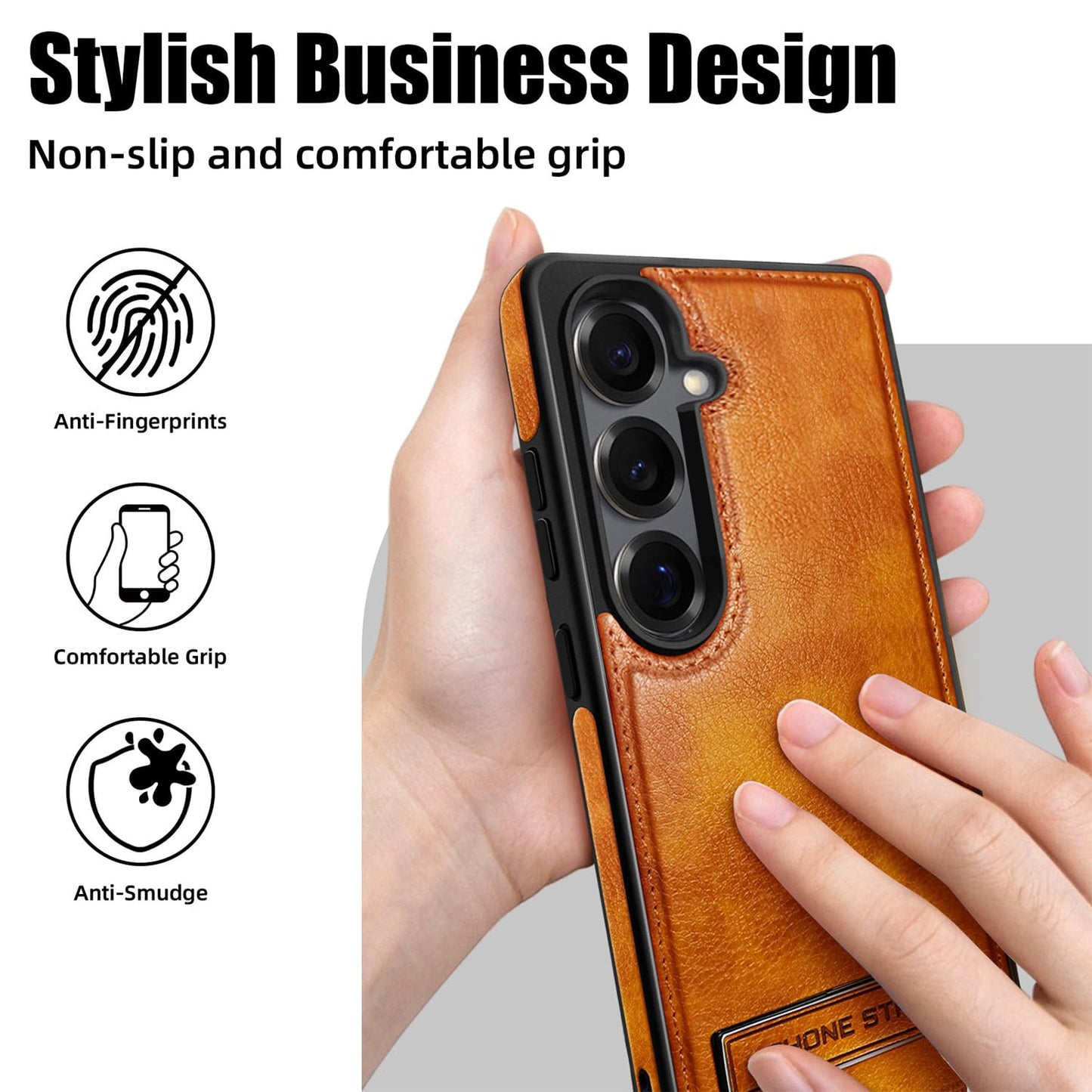 KSELF Leather Case with Stand for Samsung Galaxy S26 Case, Protective Soft Grip Luxury Cover for Men, Protective Slim Kickstand Shockproof Phone Cases Compatible with S26 6.3", Brown
