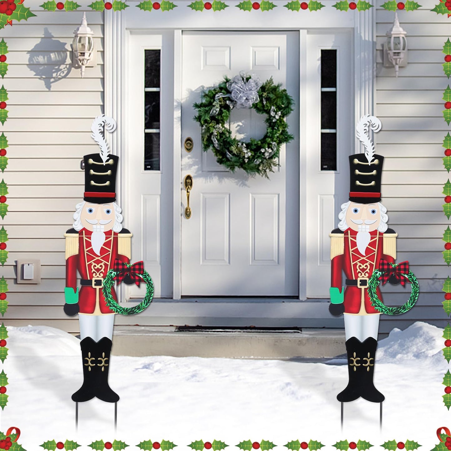Christmas Yard Sign Decorations Outdoor Christmas Nutcracker Wreath Yard Signs with Metal Stakes for Xmas Holiday Party Lawn Sign Garden Decor Outdoor Yard Signs