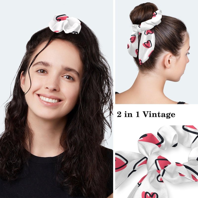 Adjustable Working Cap Pink Hearts Bouffant Hat with Buttons Scrub Hat with Bow Hair Scrunchy for Woman