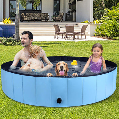 MorTime Foldable Dog Pool Portable Pet Bath Tub Large Indoor & Outdoor Collapsible Bathing Tub for Dogs and Cats (L, 63" x 12")