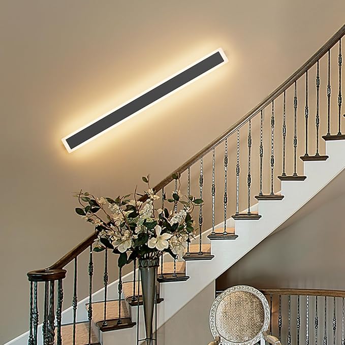 Tipace 2 Pack Outdoor Wall Sconces 39.4IN Long Modern LED Wall Light with Frosted Acrylic Waterproof IP65 Warm White Black Exterior Wall Light for Patio,Porch(3000K)