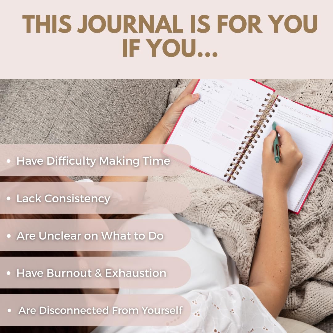 Daily Self Care Journal for Women - A5, Wellness Journal with Prompts - Goal Journal for Happiness,Mindfulness,Productivity & Personal Development - Reduce Stress & Improve Mental Health - Pink