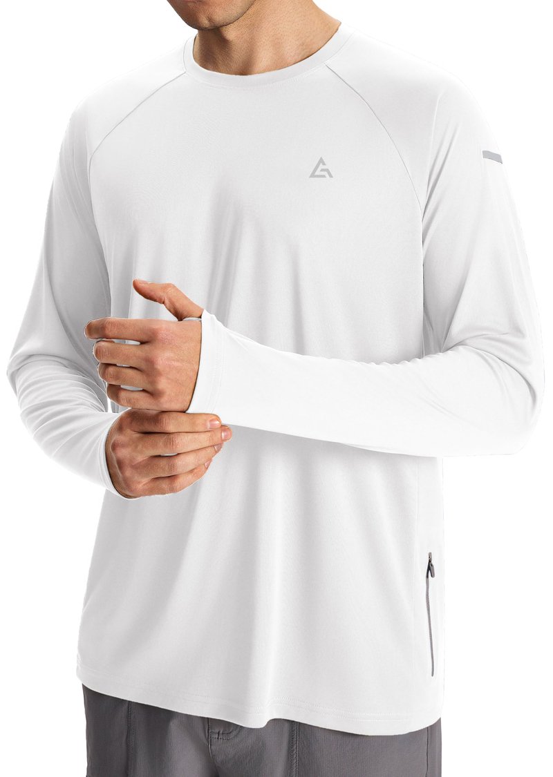 Men’s Sun Protection Shirts UPF 50+ Long Sleeve UV Shirt Rash Guard for Men Quick Dry Swim Fishing Beach Athletic White