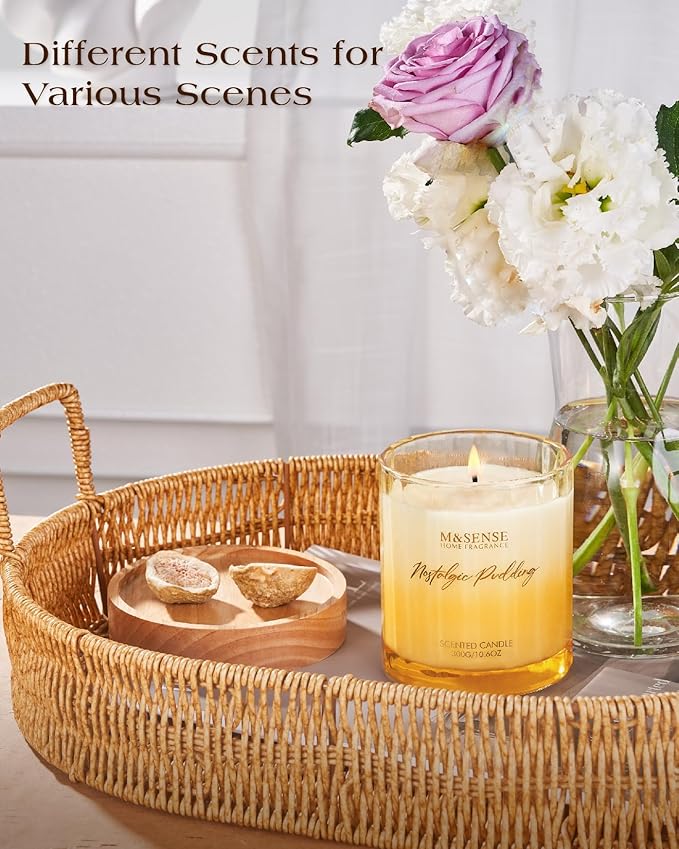 M&SENSE Nostalgic Pudding Scented Candles 10.6oz 60 Hours Burn Natural Soy Wax Long Lasting Slow Burning for Home, Sweet Candles Luxury Gifts for Women Men