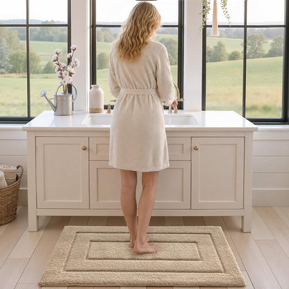 DEXI Bathroom Rug 32x20, Non Slip Washable Bath Mat for Shower Floor, Absorbent Soft Bathmat with Rubber Backing, Quick Dry Microfiber Carpet, Beige