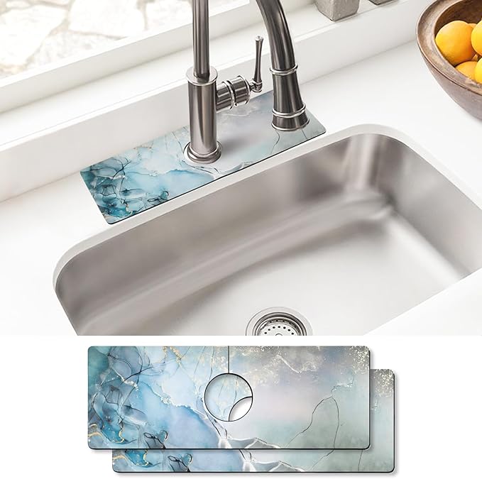 Sink Faucet Absorbing Mat, 2 Pack Drying Mat Around Faucet Sink Splash Guard