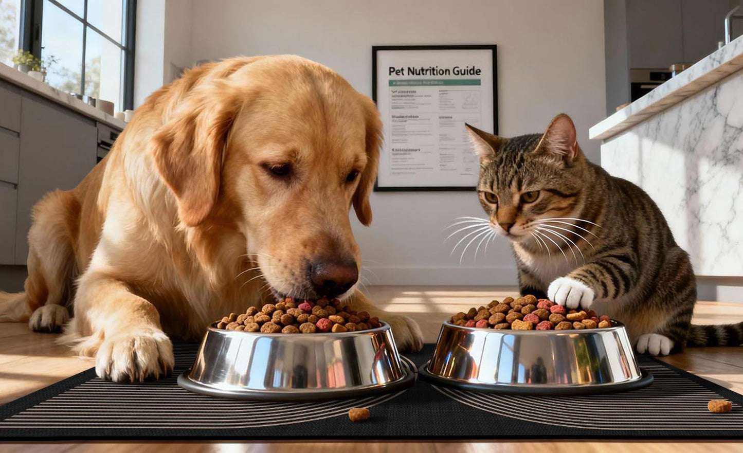 Dog Food Mat, Absorbent Waterproof Non-Slip Pet Cat Bowl Feeding Mat for Food & Water Pet Supplies 16 * 24"