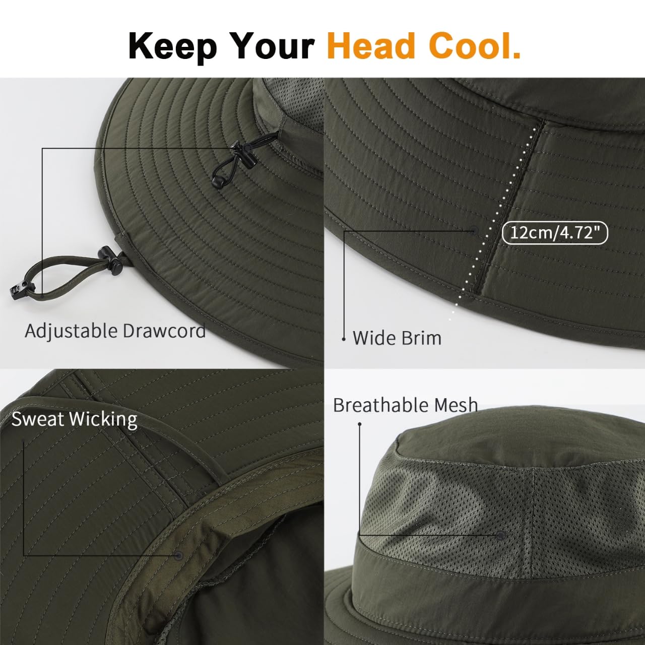 Home Prefer UPF50+ Mens Sun Hat Wide Brim Fishing Hat Foldable Large Brim UV Protection Sun Hat for Men Women Beach Gardening