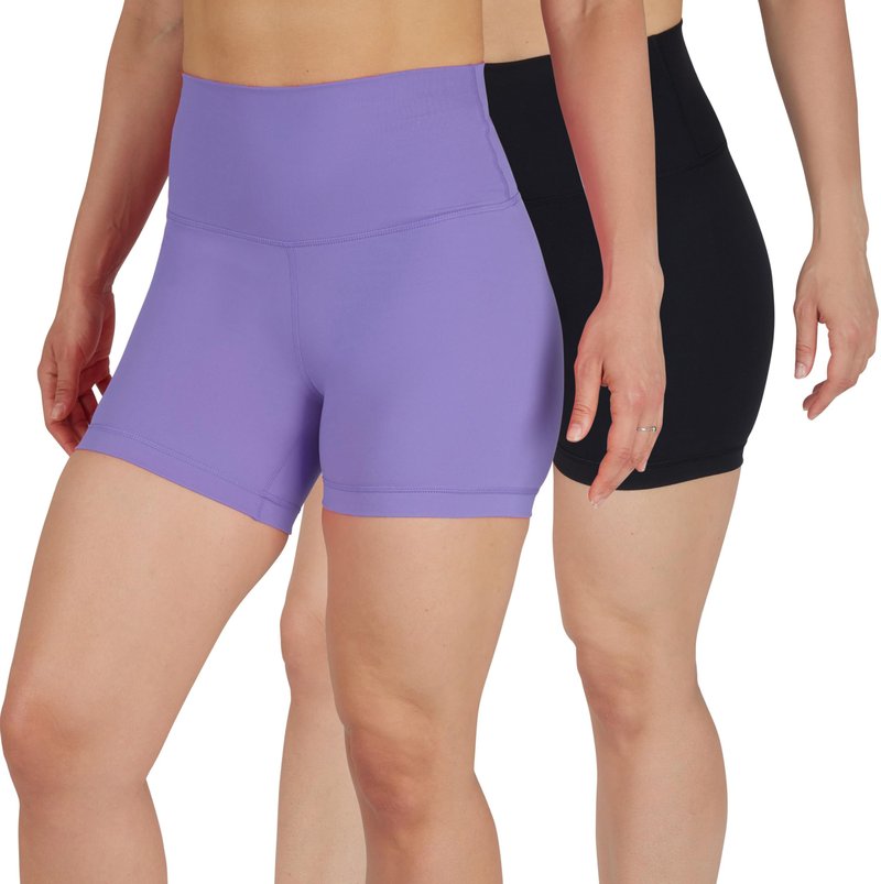 Yogalicious Womens High Waisted Biker Shorts Squat Proof Workout Yoga Short 5”, 7” 2 Pack - Purplehebe/Black 5" - Large