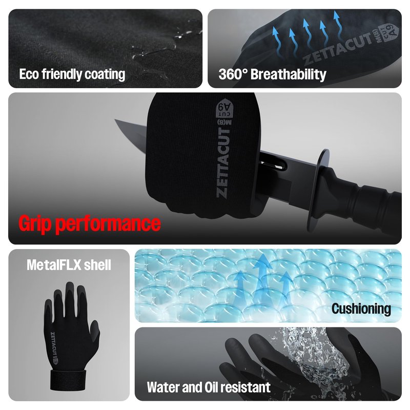 ZETTACUT Premium Tactical Gloves - ANSI A7 Cut Resistant, Touchscreen Compatible, 13-Gauge, Anti-Slip Grip - Safety Glove for Airsoft, Shooting, Security, Hunting & Motorcycle - Large (Black)
