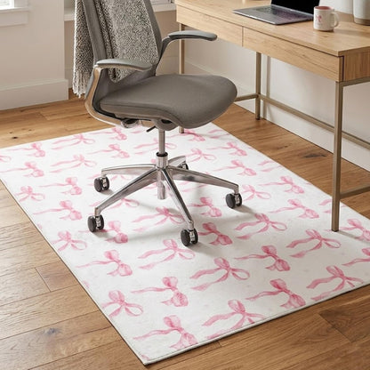 yueyaer Office Chair Mat for Hardwood/Tile Floor, 36"x48"Desk Chair Mat for Rolling, Non Slip Under TPR Backing Low-Pile Rug(Pink Cute Bow)