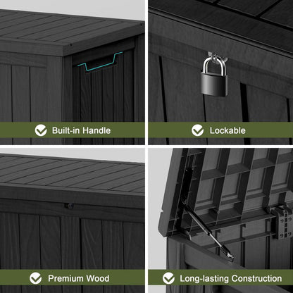 MAIUSCOLI 150 Gallon Outdoor Storage Box Waterproof Outside Resin Deck Box, Lockable Storage Bin for Patio Furniture,Garden Tools,Cushions,Pool Accessories(Black)